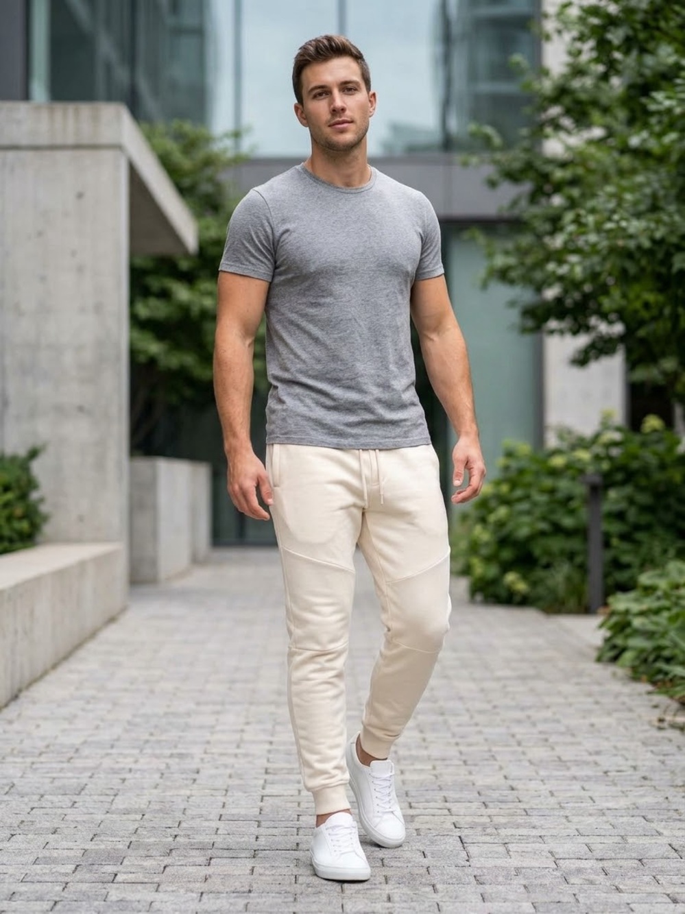 PUBLIC SUPPLY Men's Cream Jogger Pants. Size M